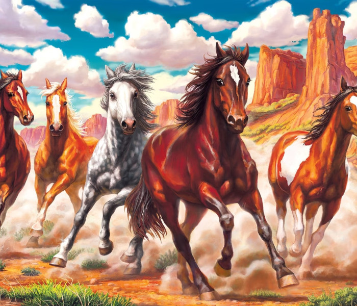 Puzzle - Art puzzle - Divoké koně v údolí