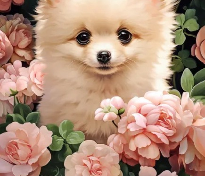 Puzzle - Castorland - Pomeranian štěně v růžích