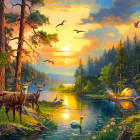 Puzzle - Castorland - Západ slunce nad lesní řekou