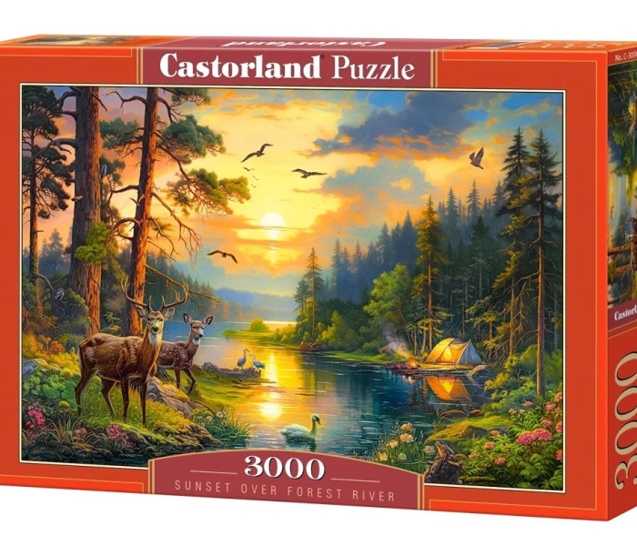 Puzzle - Castorland - Západ slunce nad lesní řekou