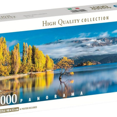 Zlaté odrazy jezera Wanaka - Panoramatické puzzle