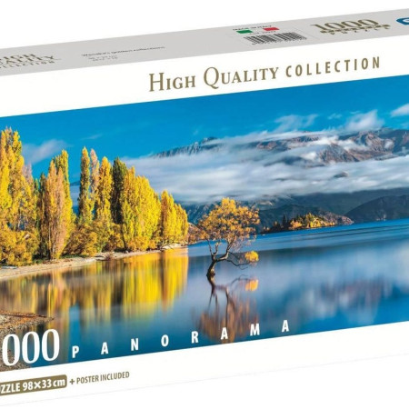 Zlaté odrazy jezera Wanaka - Panoramatické puzzle