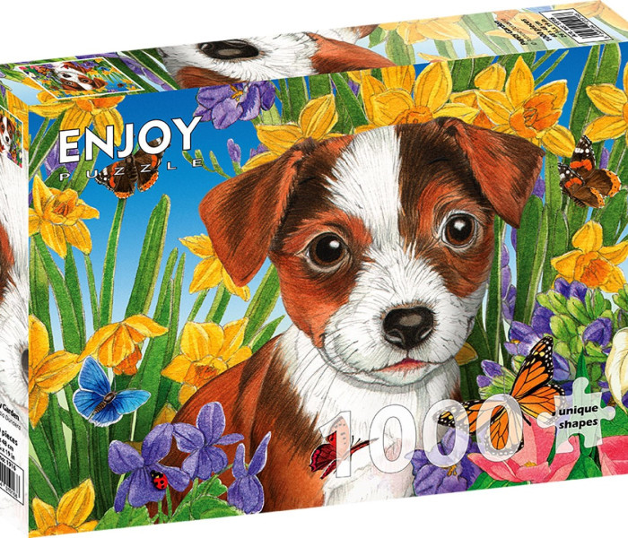 Puzzle - Enjoy - Štěňátka v zahradě