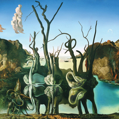 Salvador Dalí Labutě odrážející slony