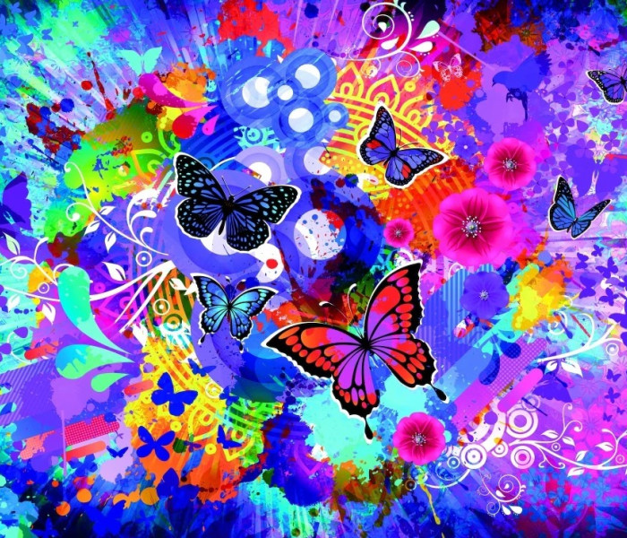 Puzzle - Grafika - Barevní motýli a květiny