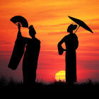 Puzzle - Grafika - Gejša při západu slunce