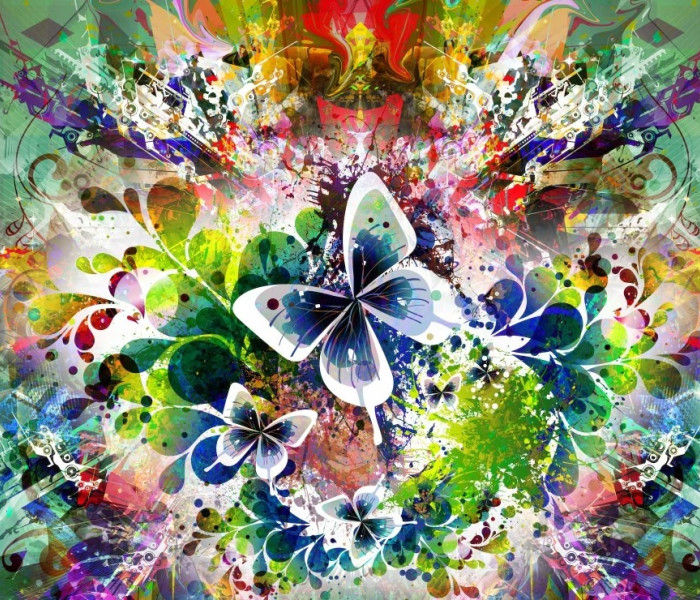 Puzzle - Grafika - Jarní květiny a motýli