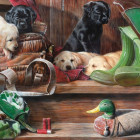 Puzzle - King - Štěňátka na schodech