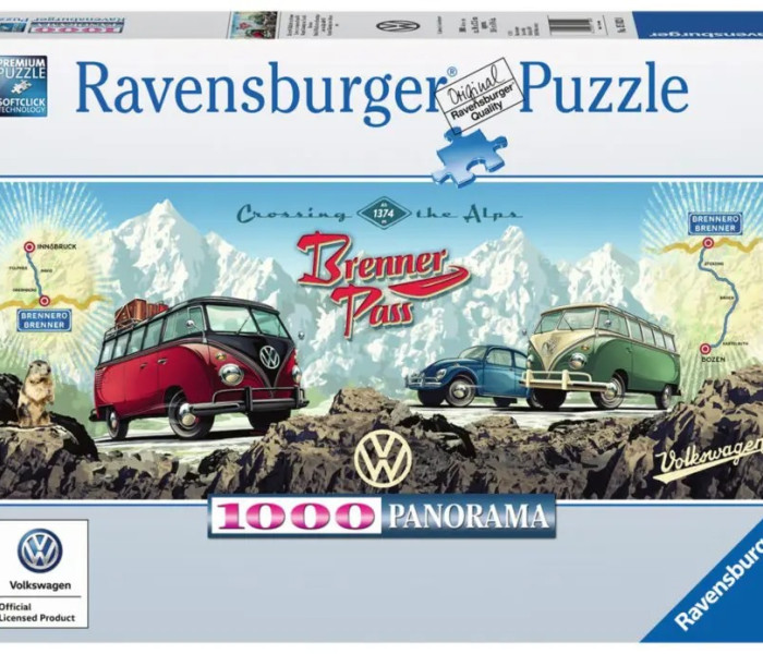 Puzzle - Ravensburger - Přejeďte Alpy s VW! - Panoramatické puzzle