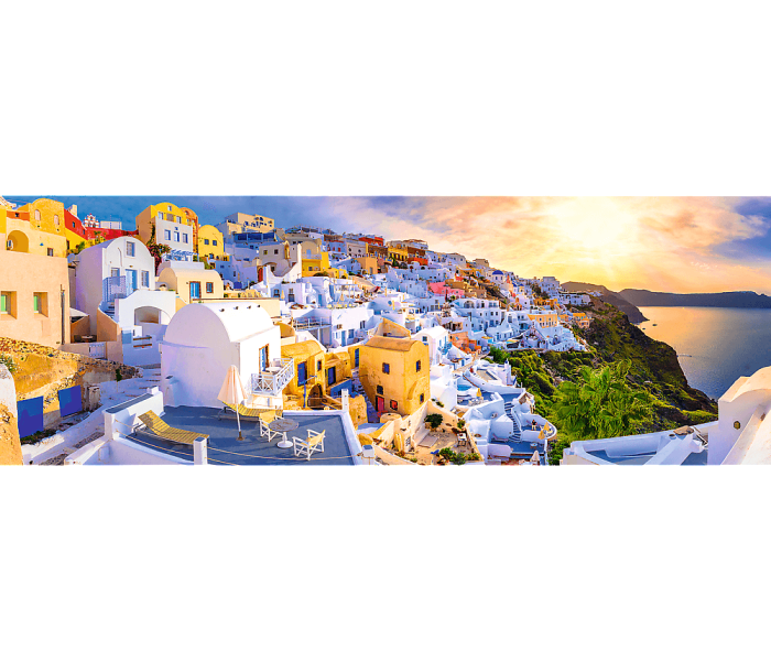 Puzzle - Trefl - Západ slunce na Santorini, Řecko - Panoramatické puzzle