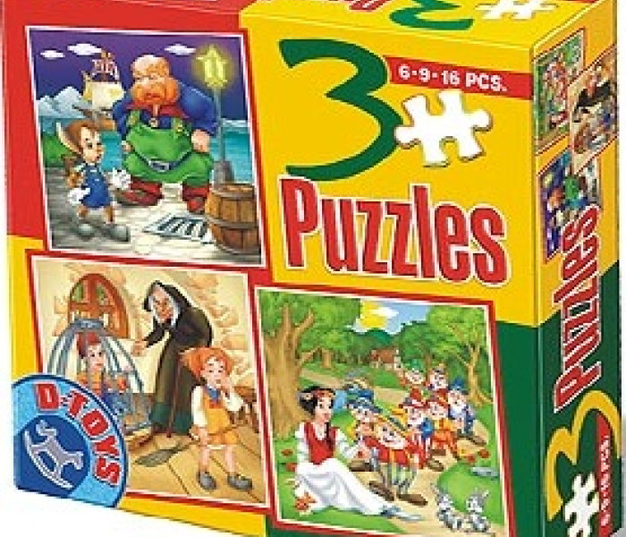 Puzzle - D-toys - Puzzle Pinokio, Chaloupka, Sněhurka - DĚTSKÉ PUZZLE