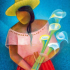 Puzzle - Bluebird - Žena s květy