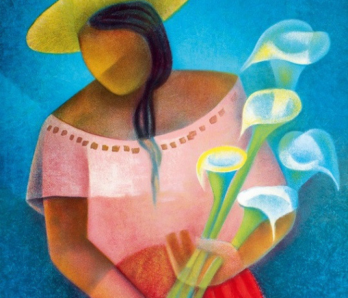 Puzzle - Bluebird - Žena s květy