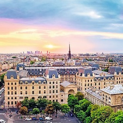 Pohled na katedrálu Notre-Dame - Panoramatické puzzle 